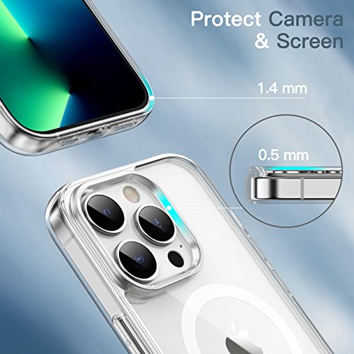 JETech Funda Magnética para iPhone 13 Pro 6,1 Pulgadas Compatible con MagSafe Carga Inalámbrica, Carcasa Antigolpes, Parte Trasera Transparente Anti-Arañazos (Transparente)
